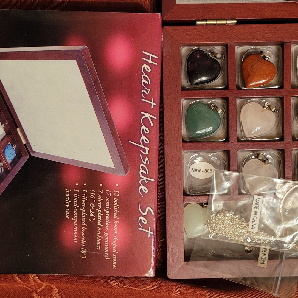 Heart Keepsake Set with Gemstone Pendants